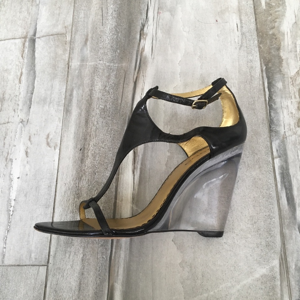 bebe clear lucite heel brown wedges size 7 - Picture 3 of 6
